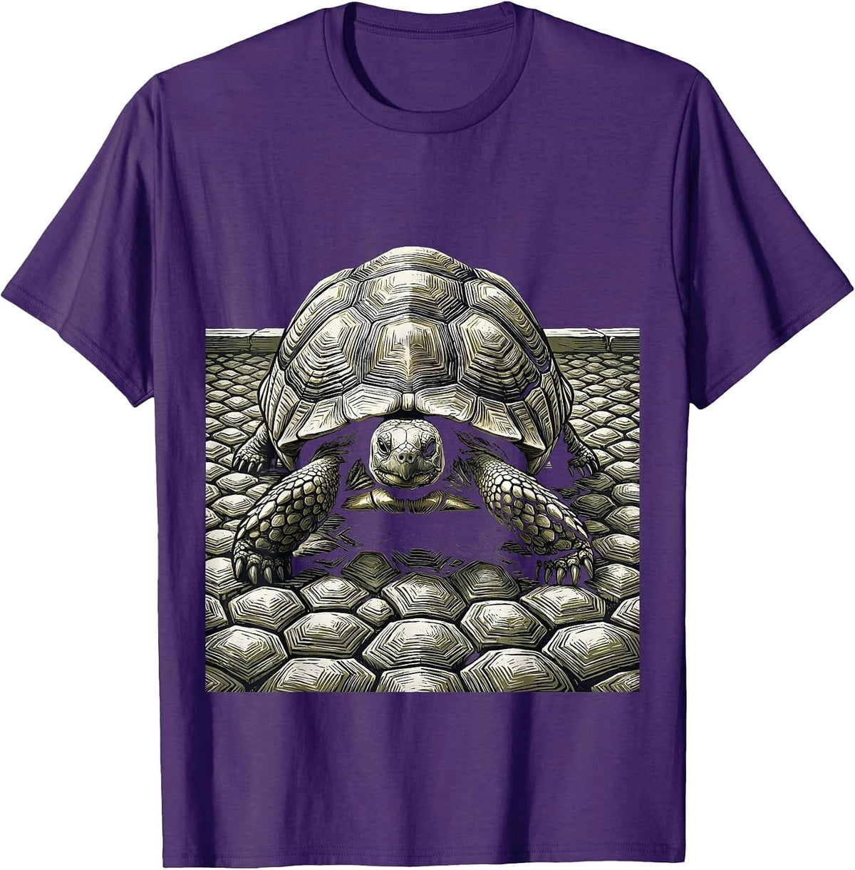 Broad Low Tortoise Woodcut Engraving Funny Pet Lover T-Shirt - Purple