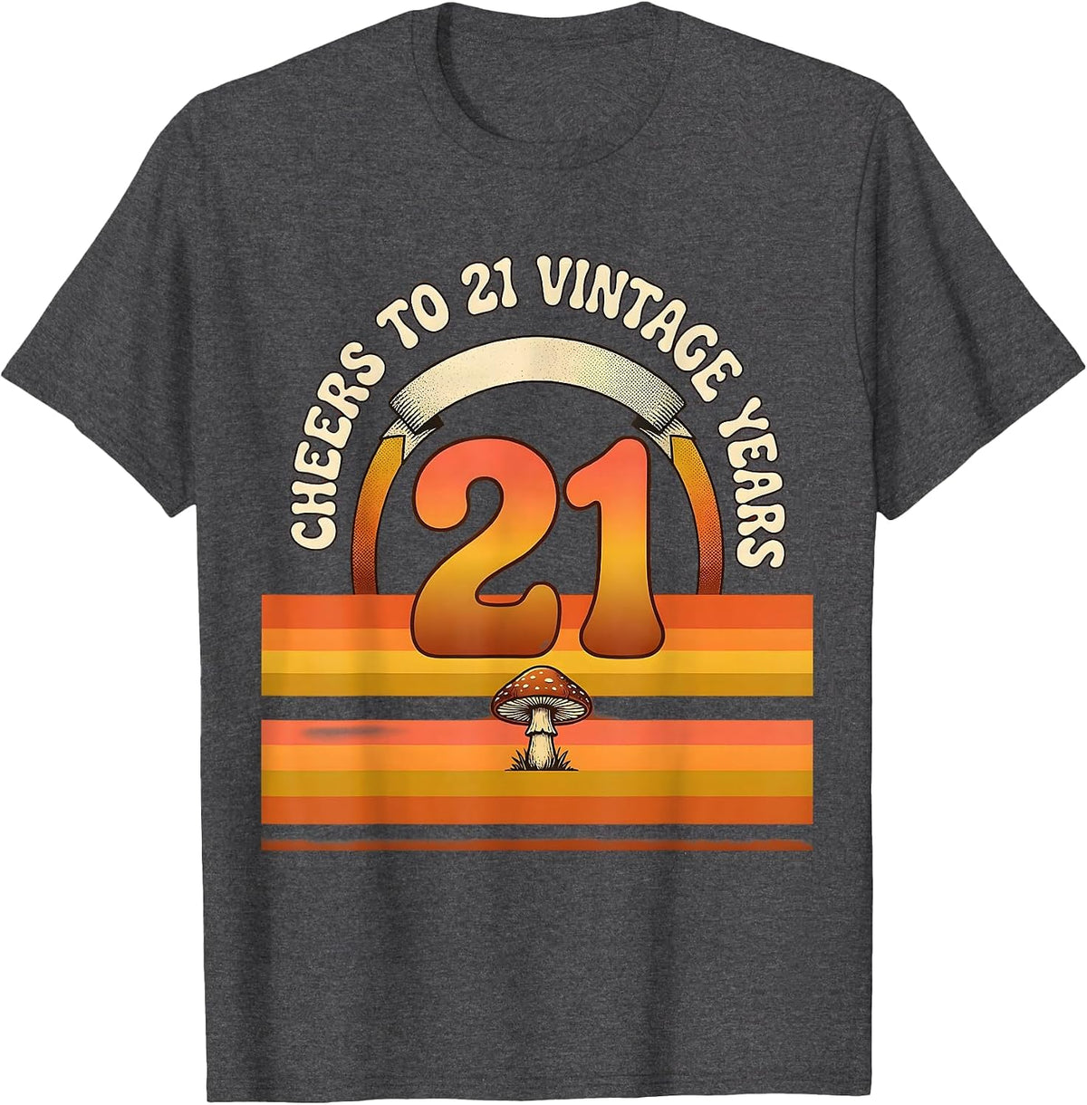 Cheers To 21 Vintage Years Retro Birthday Gift T-Shirt - Dark Heather Grey