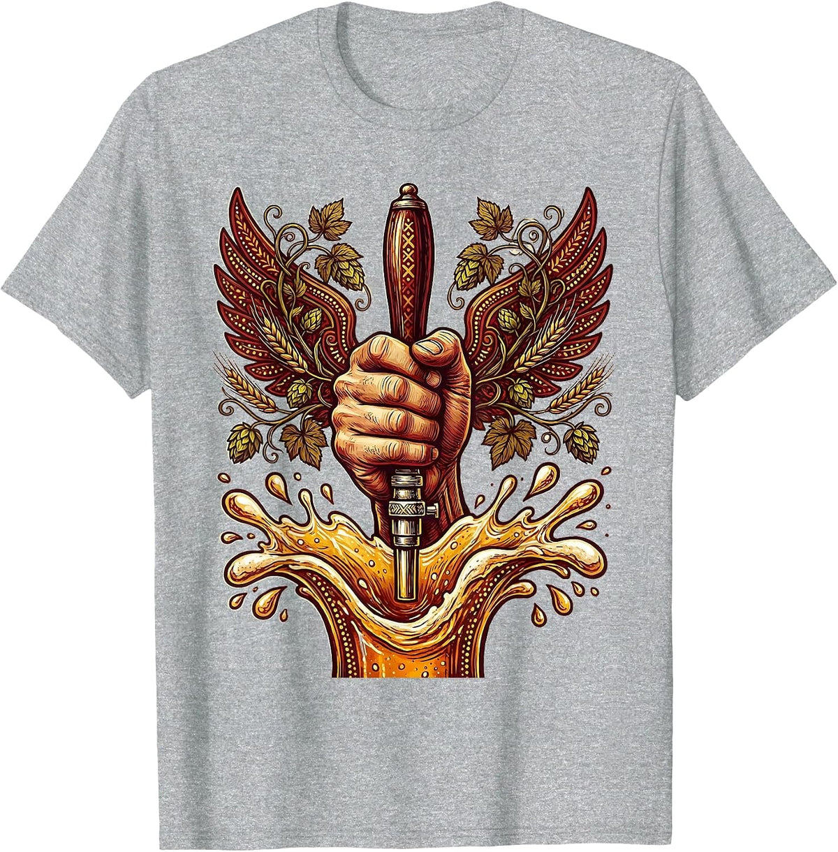 Men's Beer Tap Pull Splash Graphic Tee T-Shirt - Heather Grey