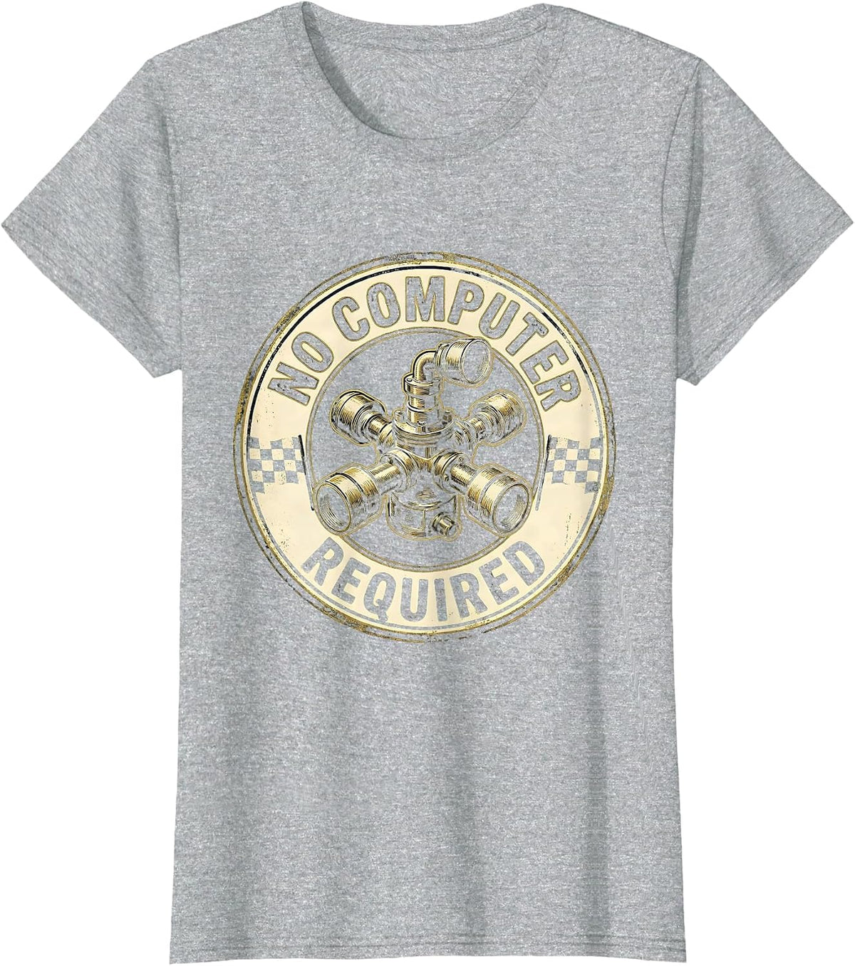 No Computer Required Vintage Muscle Car Racing Enthusiast T-Shirt - Heather Grey