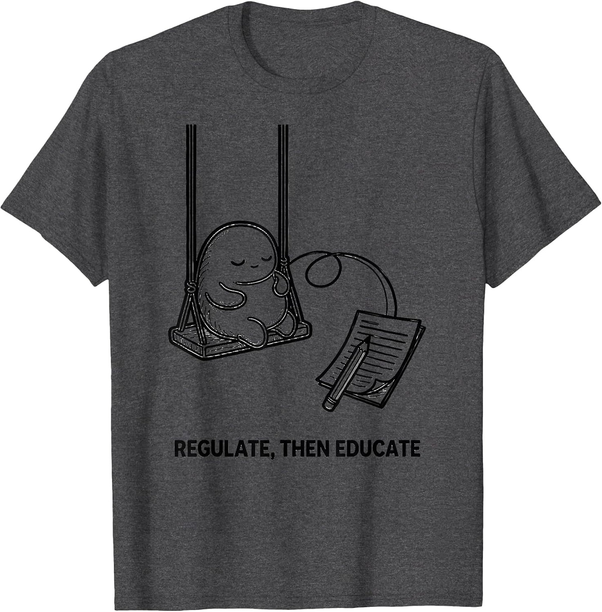 Men's Regulate Then Educate Line Art Occupational Therapy Sensory T-Shirt - Dark Heather Grey