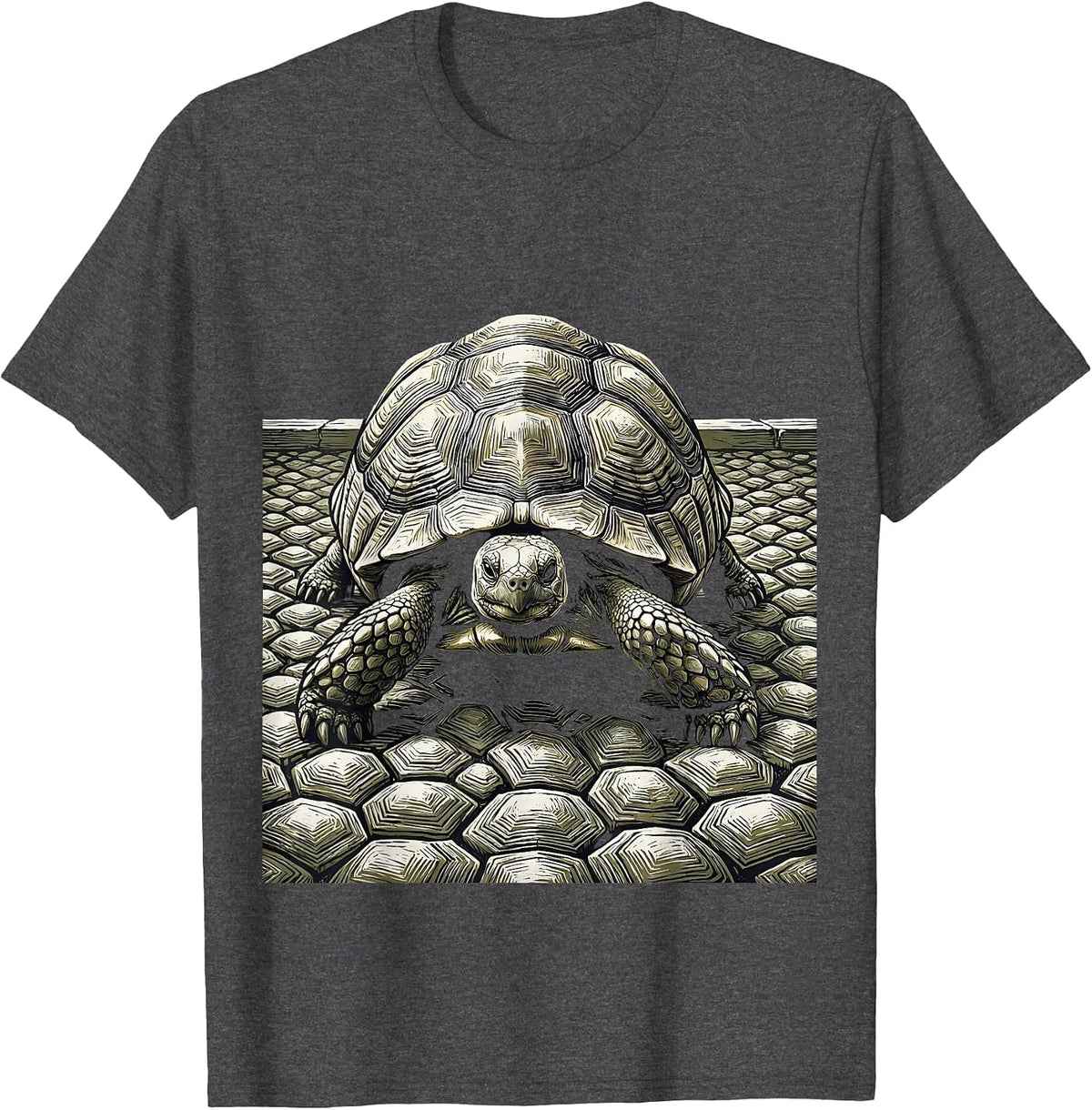 Broad Low Tortoise Woodcut Engraving Funny Pet Lover T-Shirt - Dark Heather Grey