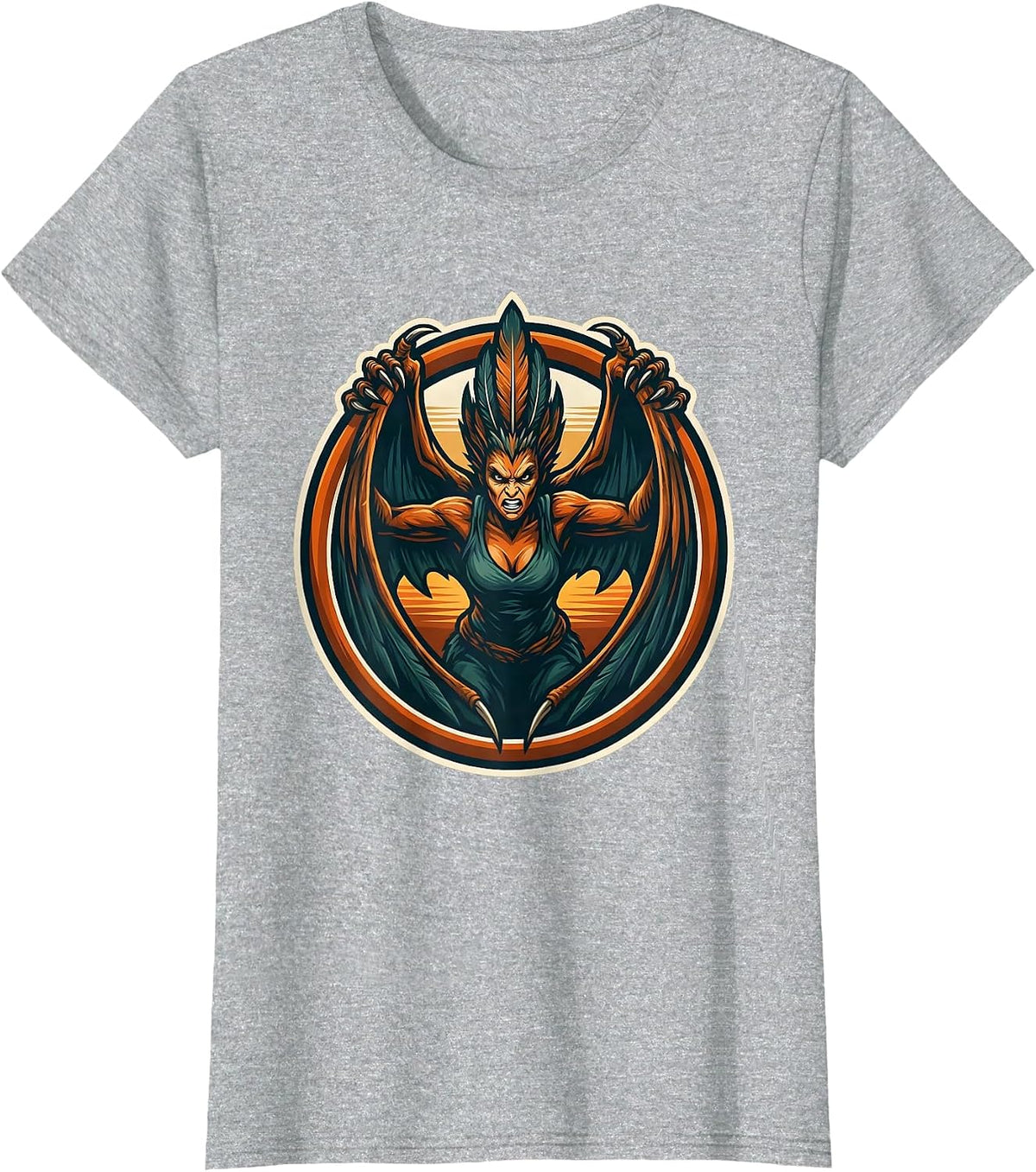 Pterosaur Wings Sunset Dinosaur Illustration T-Shirt - Heather Grey