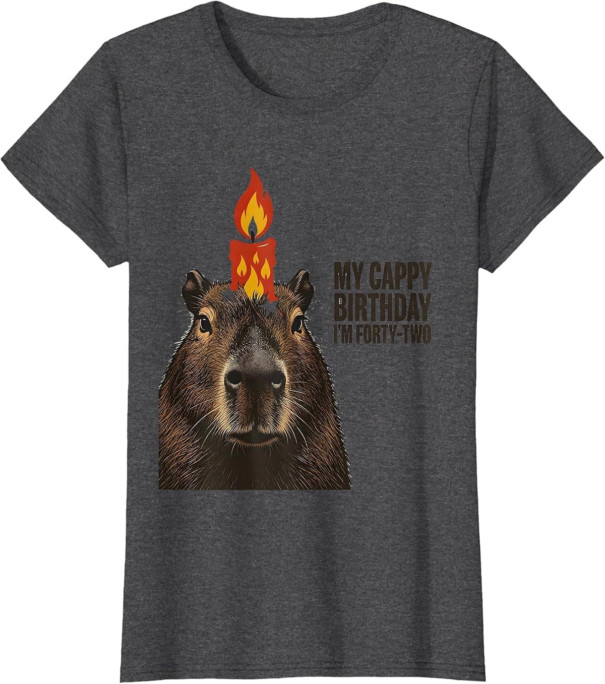 Women's My Cappy Birthday, I'm Forty-Two Cute Kawaii Capybara T-Shirt - Dark Heather Grey