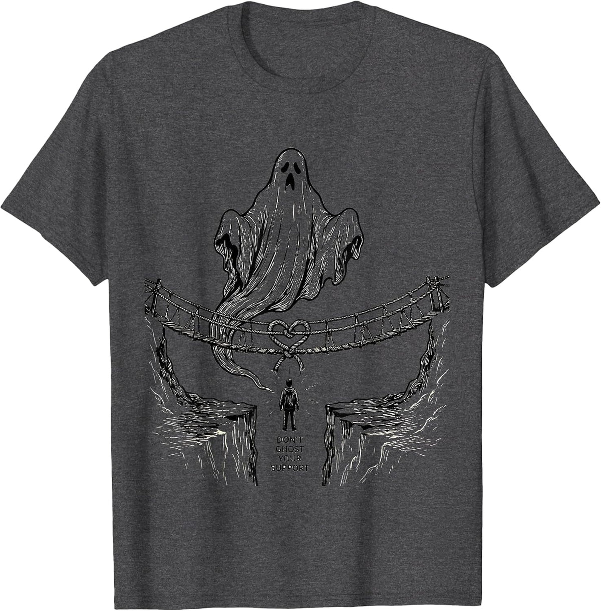Men's Don't Ghost Your Support Funny Ghost Mental Health Halloween T-Shirt - Dark Heather Grey