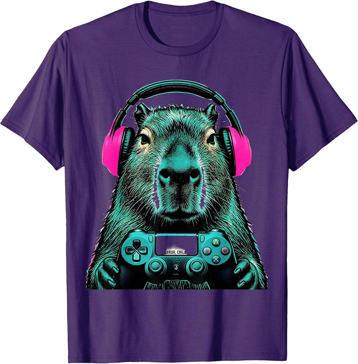 BRUH, CHILL Funny Capybara Gamer Meme Humor T-Shirt - Purple