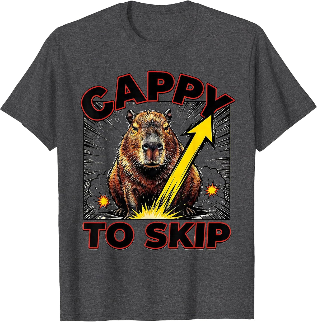 cappy to skip Funny Capybara Comic Book Animal Meme Humor T-Shirt - Dark Heather Grey