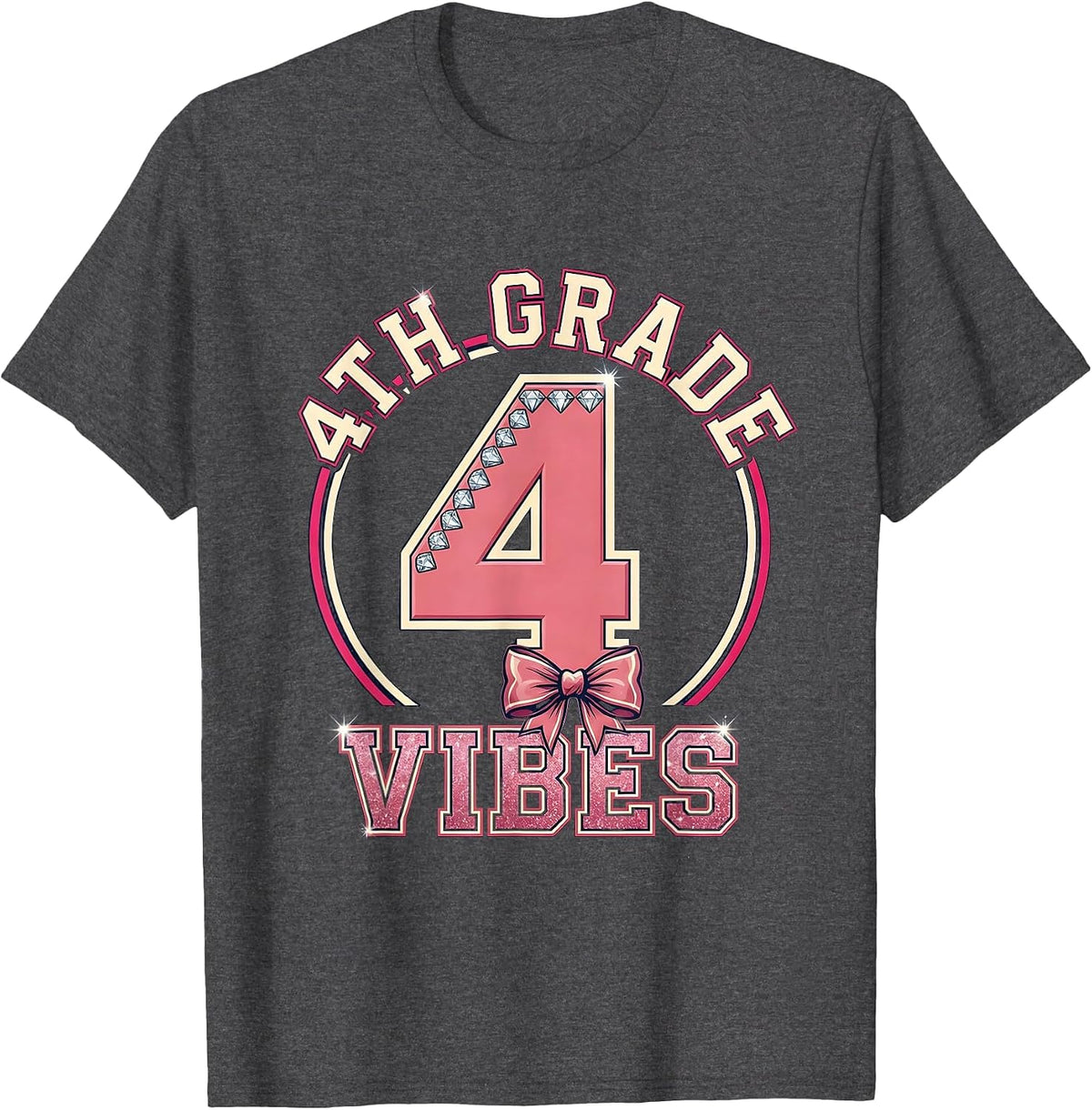 Men's 4th Grade Vibes Coquette Bow Back to School Fourth Grade T-Shirt - Dark Heather Grey