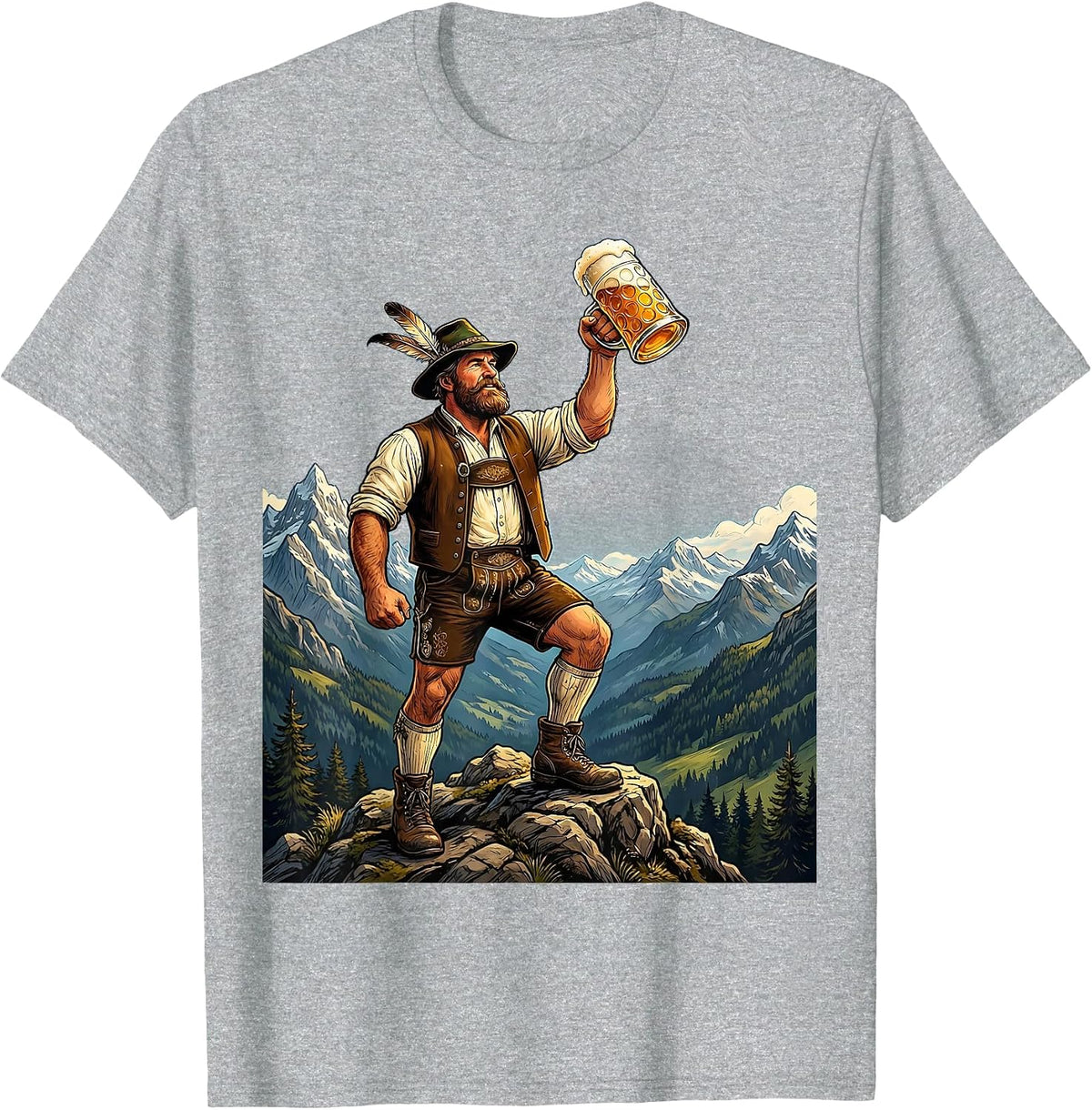 Men's Oktoberfest Beer Stein Mountain Peak Graphic T-Shirt - Heather Grey