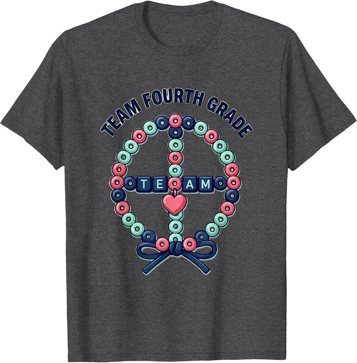 Team Fourth Grade Coquette Bow Back To School Girl Teacher T-Shirt - Dark Heather Grey