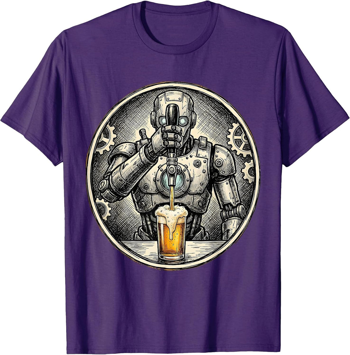 Robot Bartender Beer Tap Graphic Tee T-Shirt - Purple
