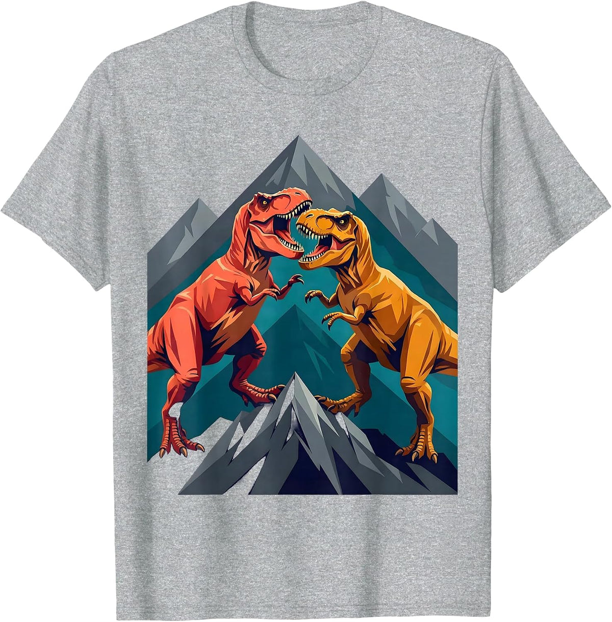 Men's T-Rex Battle on the Mountain Ridge Dinosaur T-Shirt - Heather Grey