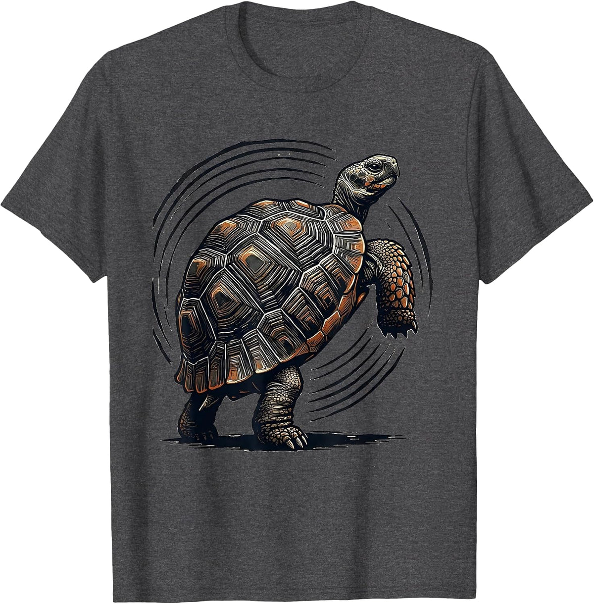 Men's Tortoise Linocut Funny Turtle Lover Gift T-Shirt - Dark Heather Grey