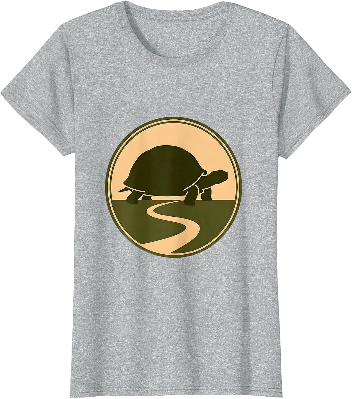 Tortoise on a Winding Dirt Road Illustration T-Shirt - Heather Grey