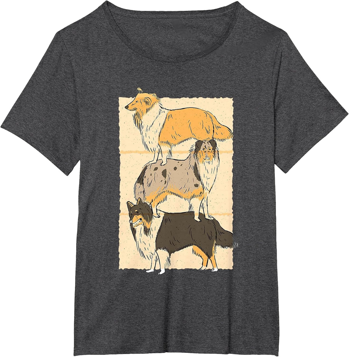 Rough Collie Dogs T-Shirt - Dark Heather Grey