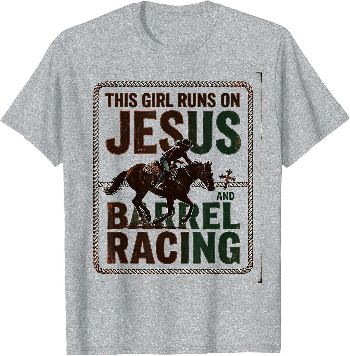 Men's This Girl Runs On Jesus And Barrel Racing Vintage T-Shirt - Heather Grey