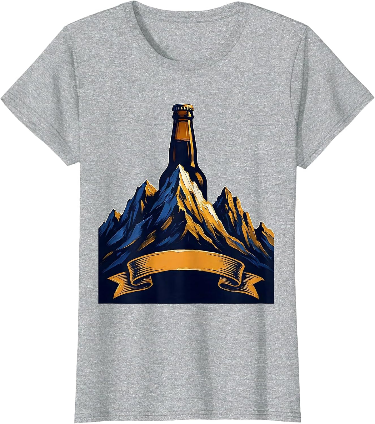 Mountain Peak Beer Bottle Graphic Tee T-Shirt - Heather Grey