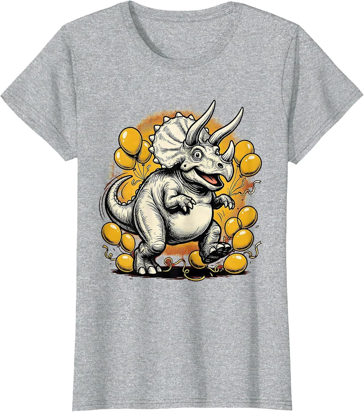 Triceratops Birthday Balloon Charge Dinosaur T-Shirt - Heather Grey