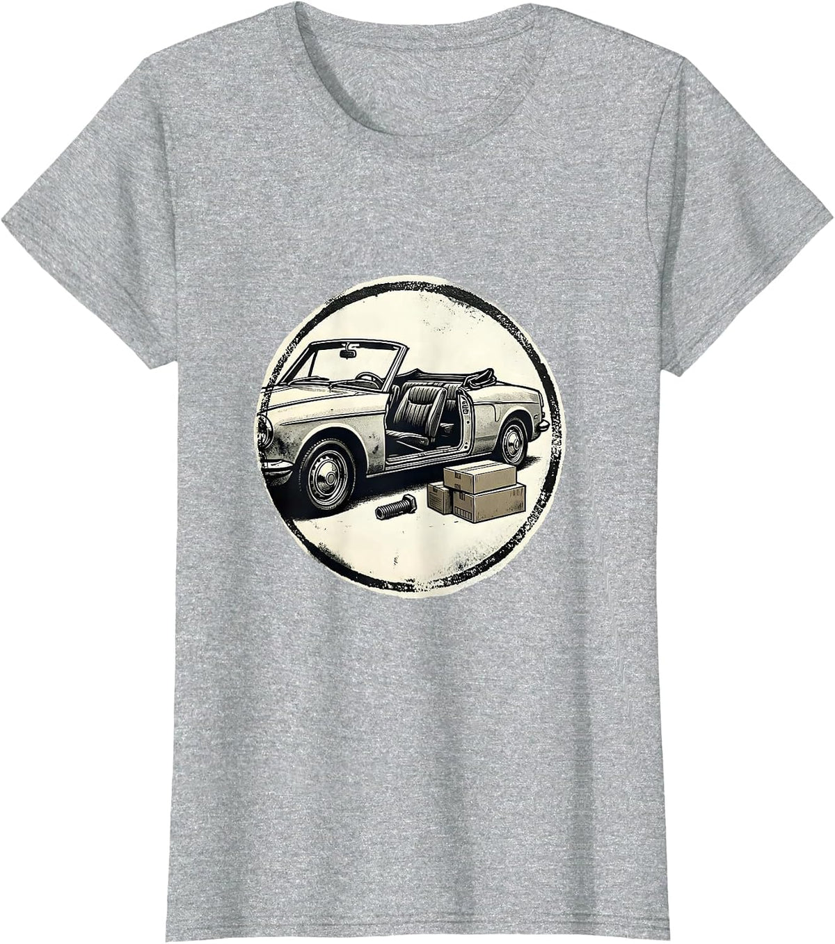 Women's Sealed Stamp Convertible Car Enthusiast Mechanic Humor T-Shirt - Heather Grey