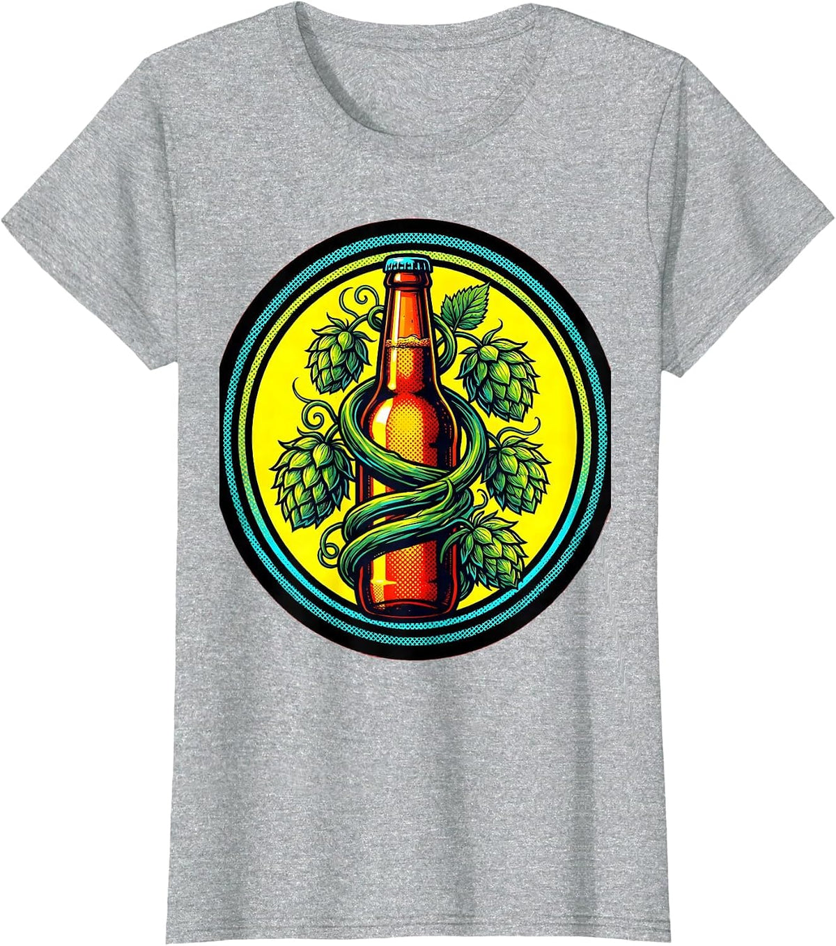 Women's Hop Vine Beer Bottle Botanical Illustration T-Shirt - Heather Grey