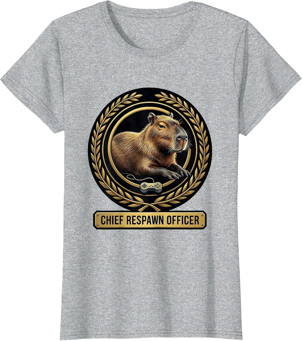 Chief Respawn Officer Funny Capybara Gamer Meme Humor T-Shirt - Heather Grey