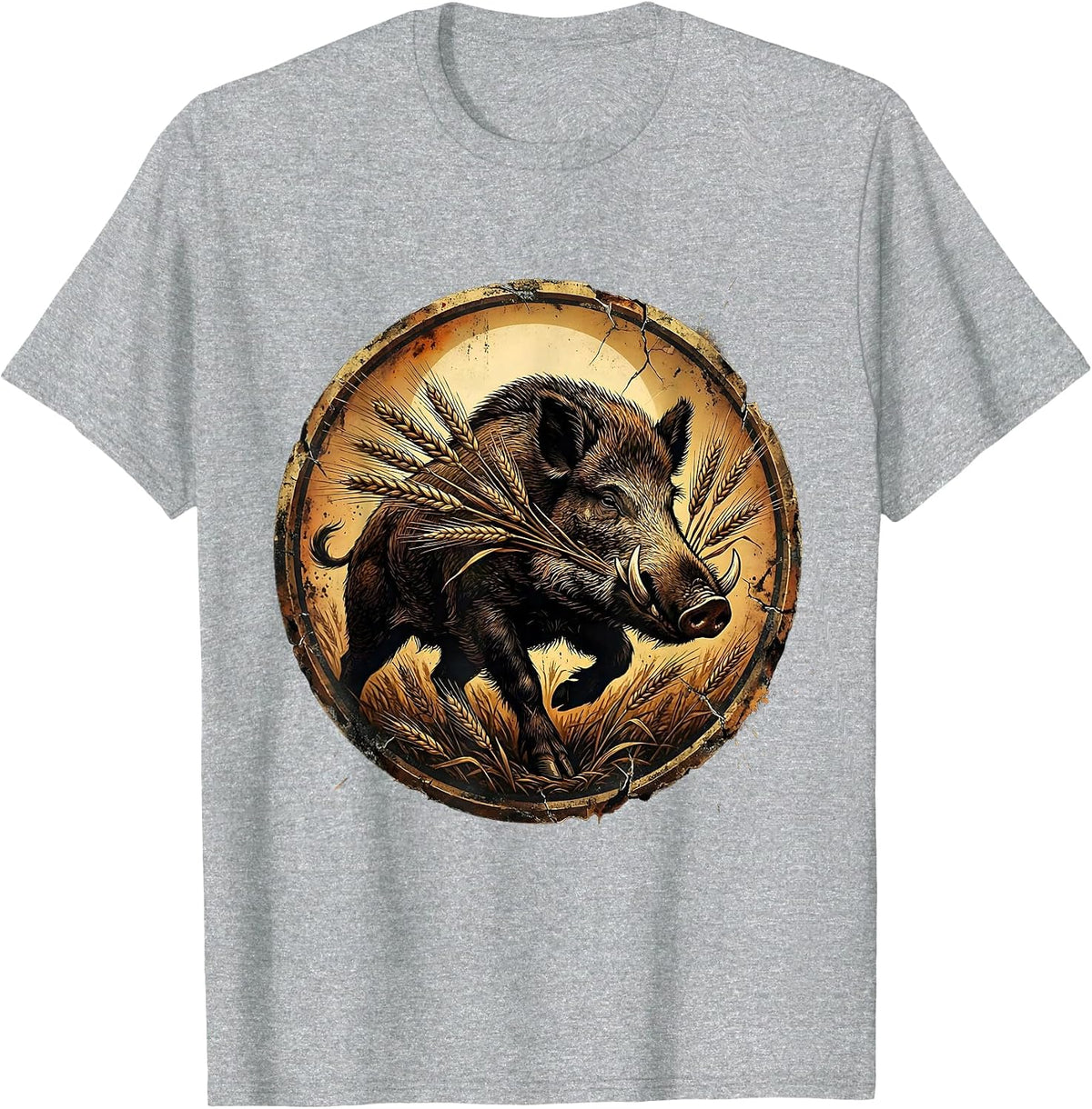 Men's Boar in Barley Fields Sunset Craft Beer Design T-Shirt - Heather Grey