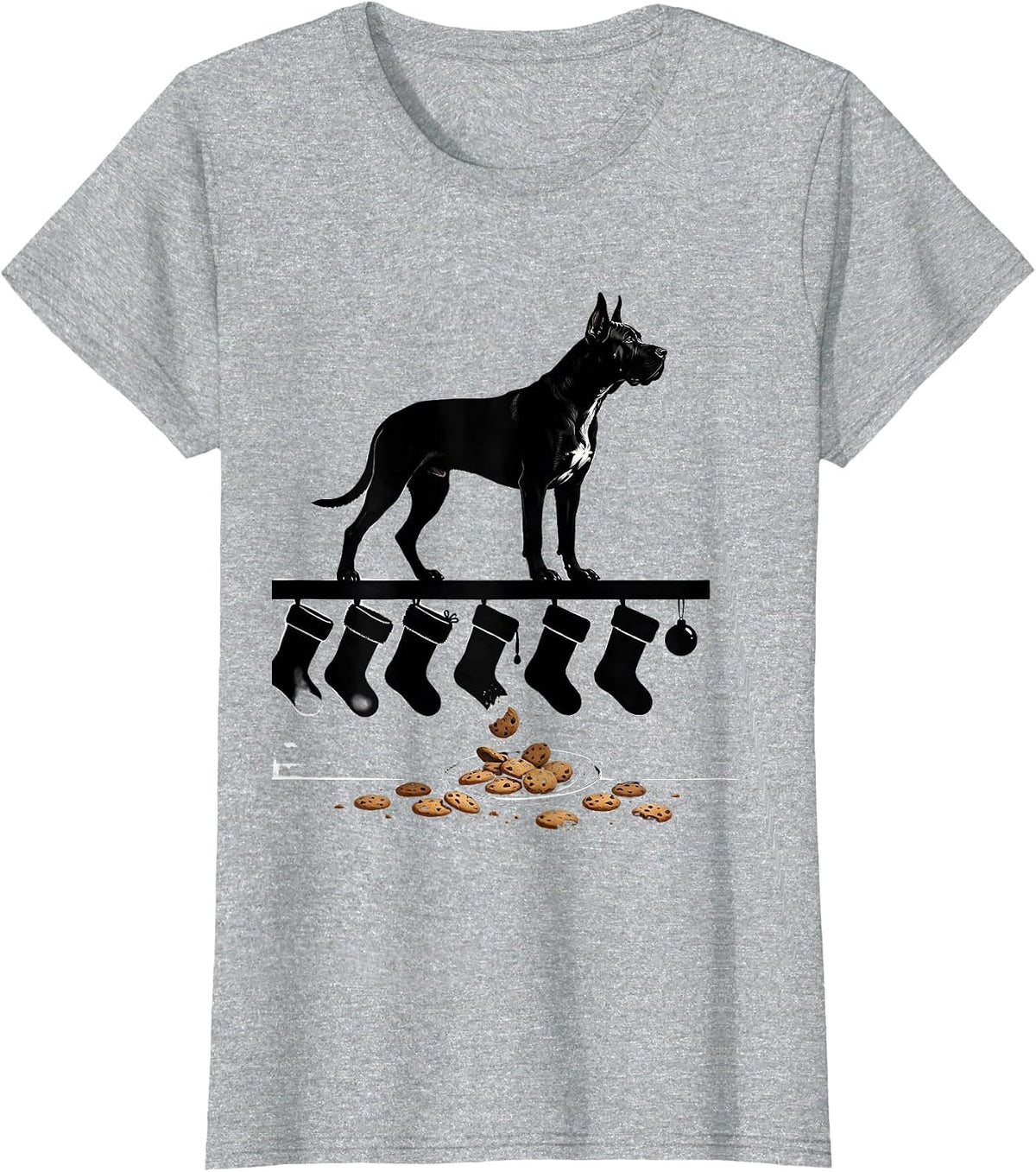 Women's Great Dane Christmas Stockings Guarding Dog Lover Holiday T-Shirt - Heather Grey