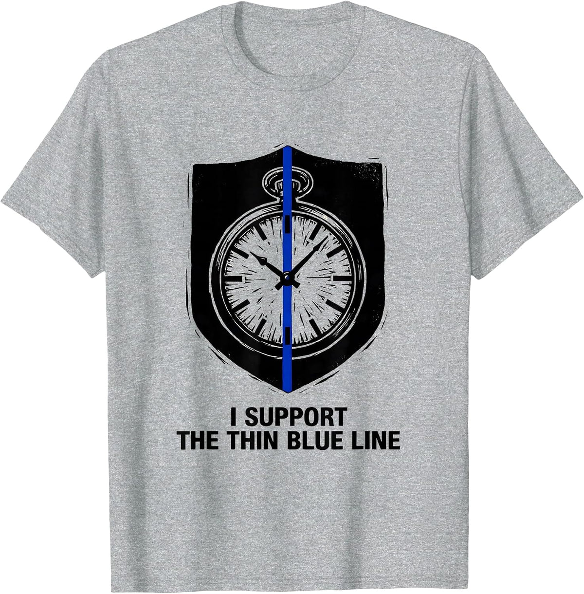 Men's I Support The Thin Blue Line Linocut Police Officer T-Shirt - Heather Grey