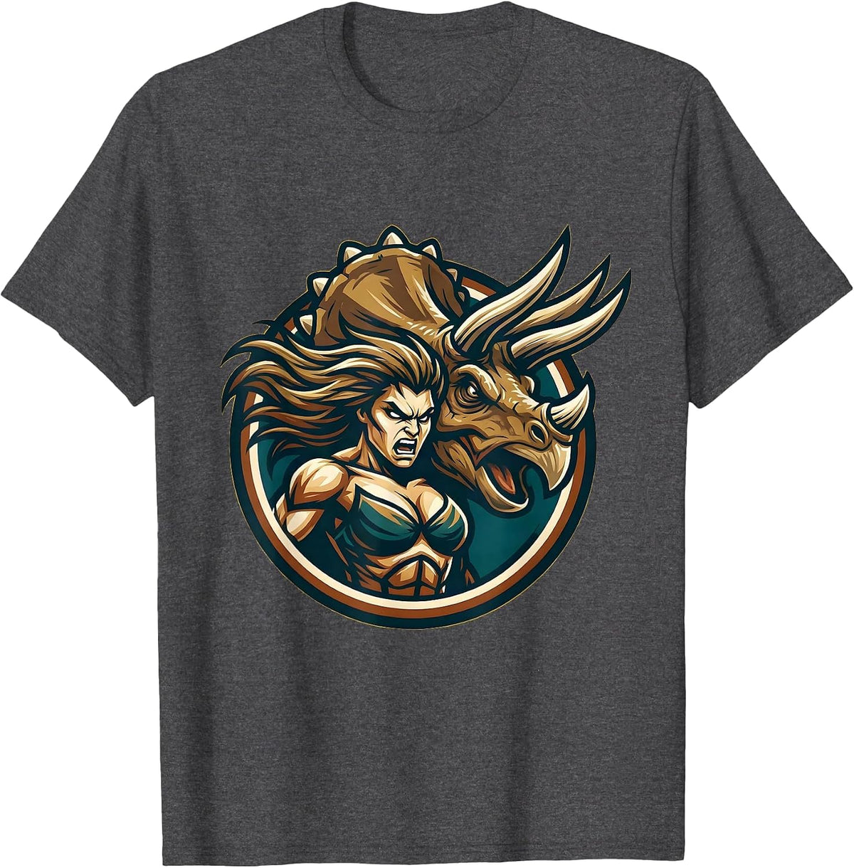 Men's Fierce Triceratops Charging Dinosaur Graphic T-Shirt - Dark Heather Grey