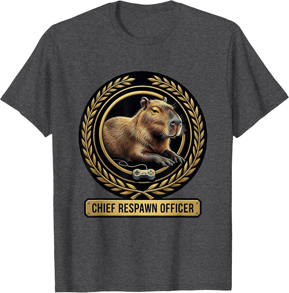 Chief Respawn Officer Funny Capybara Gamer Meme Humor T-Shirt - Dark Heather Grey