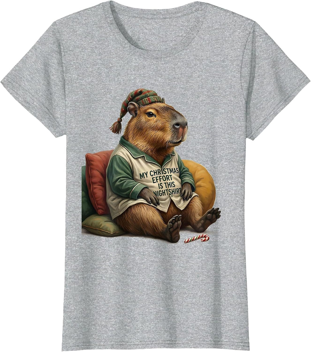 Women's My Christmas Effort Is This Nightshirt Funny Capybara Family T-Shirt - Heather Grey