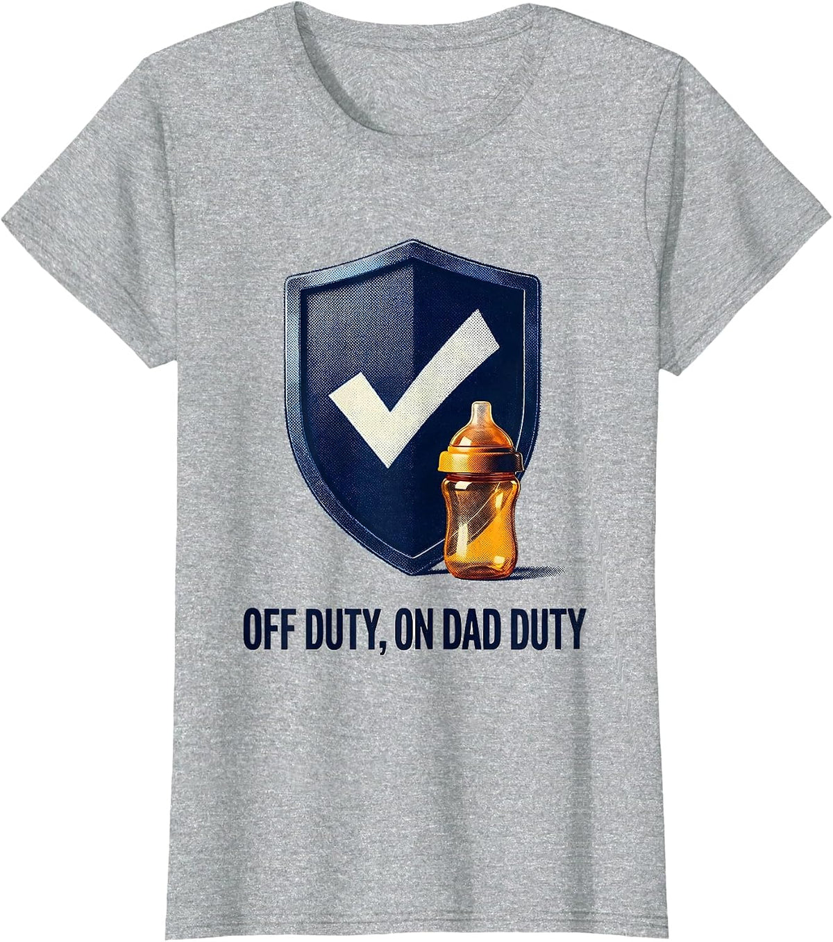 Women's Off Duty On Dad Duty Monochromatic Thin Blue Line Police T-Shirt - Heather Grey