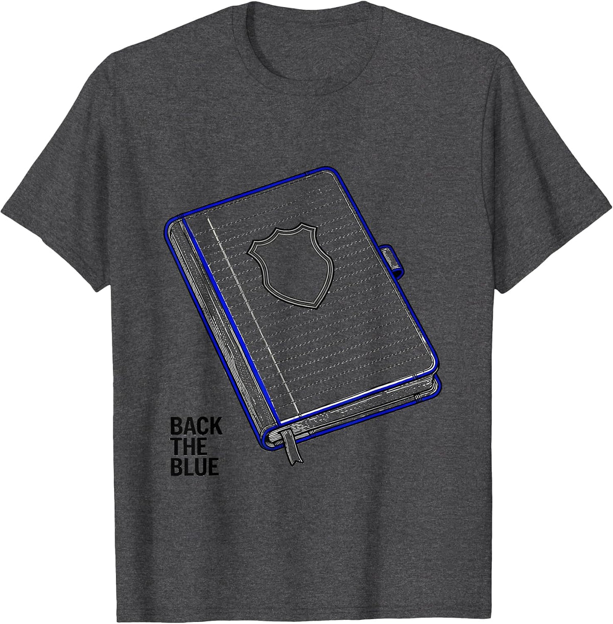 Back The Blue Thin Blue Line Police Support Line Art T-Shirt - Dark Heather Grey