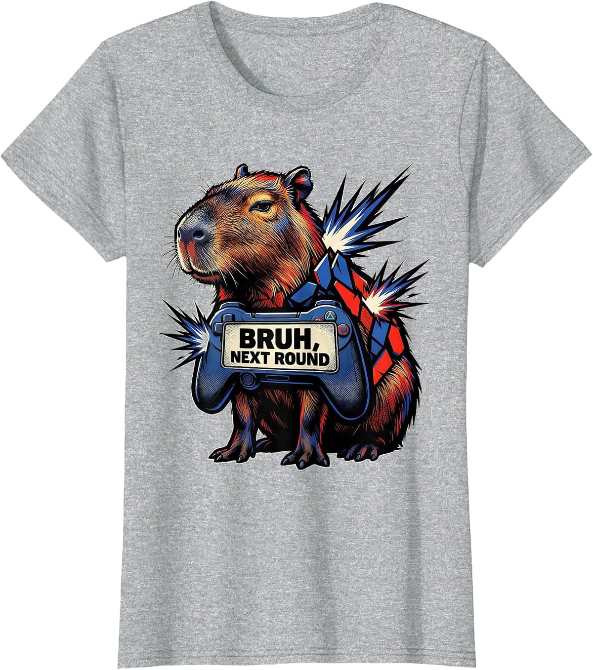 Bruh Next Round Comic Book Capybara Gamer Humor T-Shirt - Heather Grey