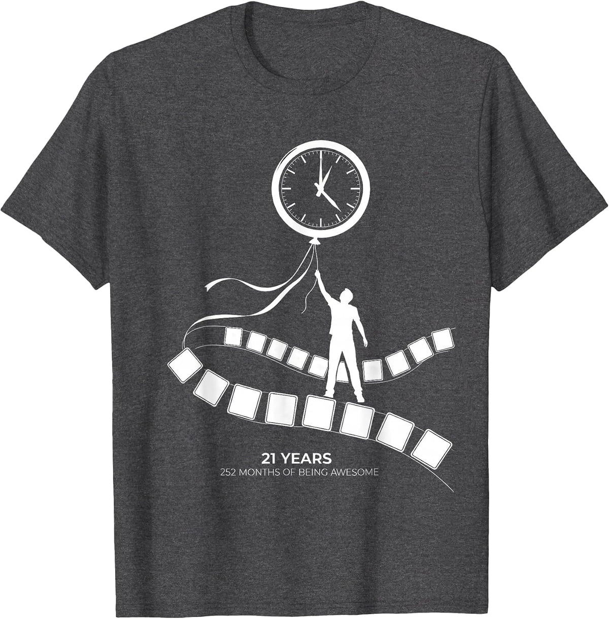 Men's 21 YEARS 252 MONTHS OF BEING AWESOME Birthday Gift Milestone T-Shirt - Dark Heather Grey