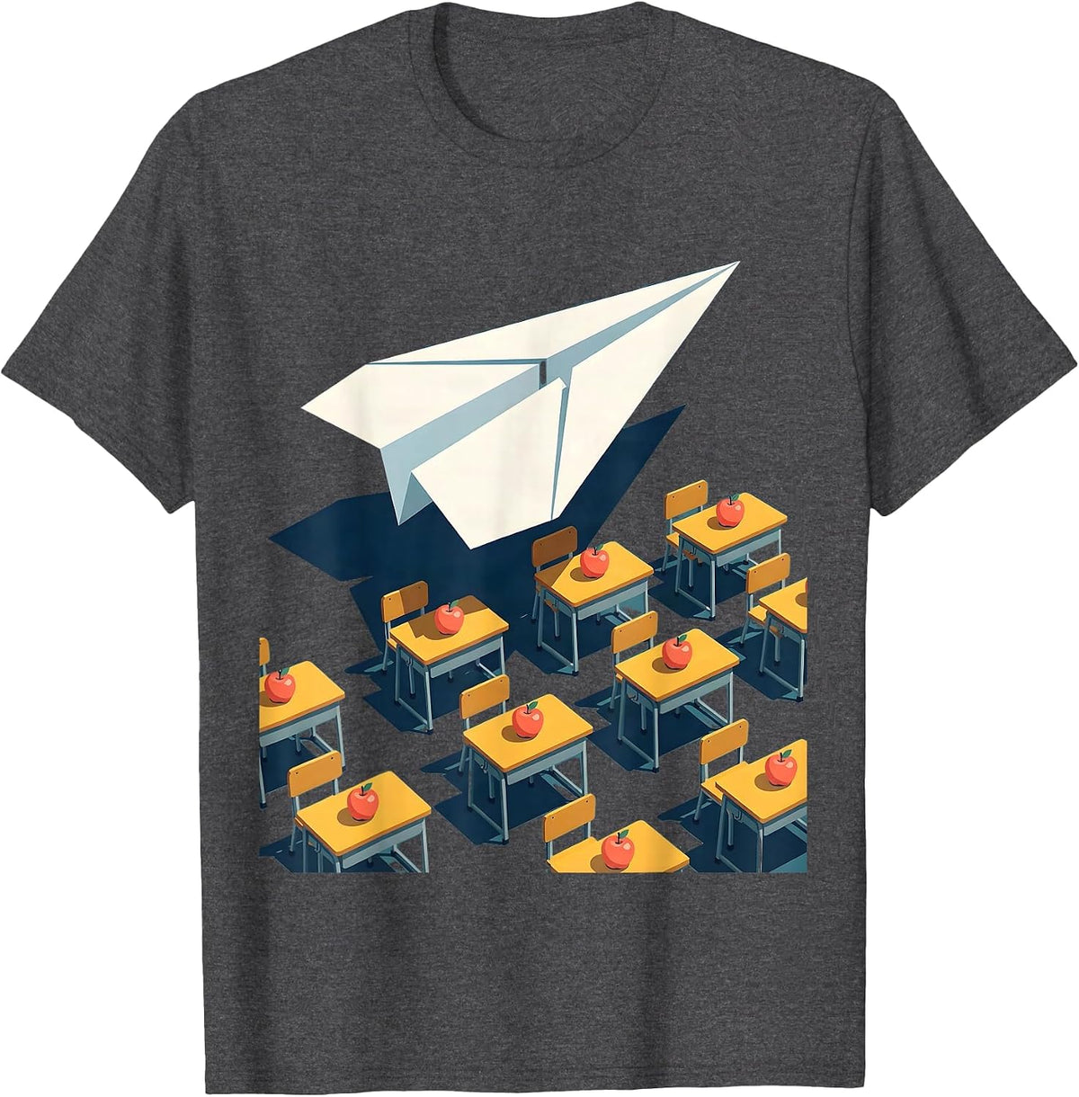 Men's First Grade Teacher Paper Airplane Classroom Art T-Shirt - Dark Heather Grey