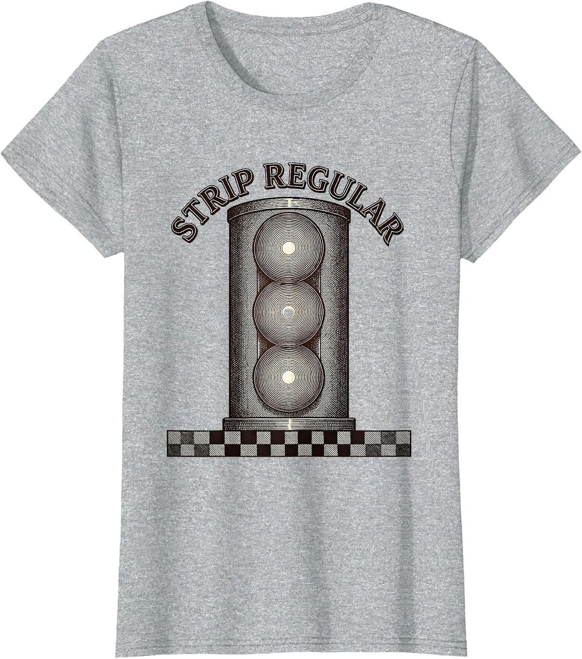 Strip Regular Patriotic Checkered Flag Drag Racing T-Shirt - Heather Grey