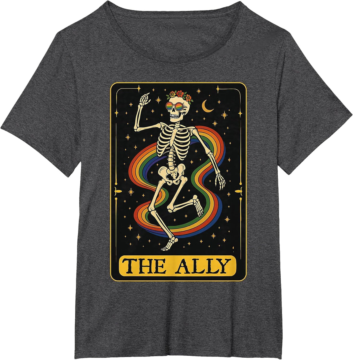 The Ally Tarot Card Skeleton LGBTQ Gay Pride Equality T-Shirt - Dark Heather Grey