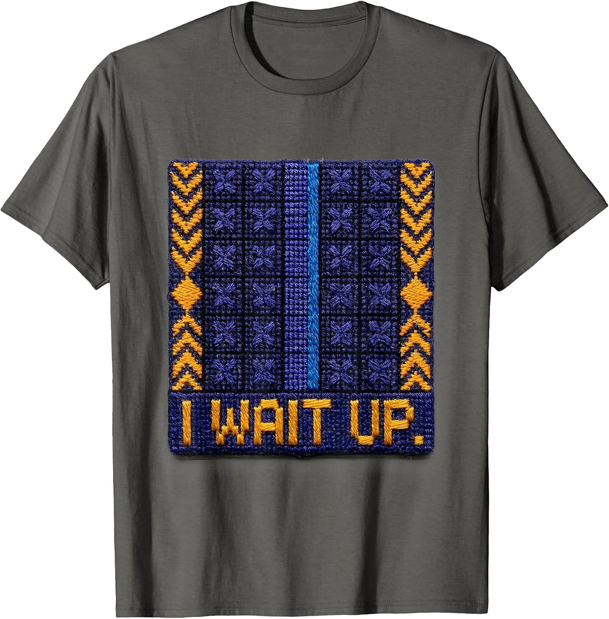 I Wait Up Thin Blue Line Police Support Retirement Tribute T-Shirt - Asphalt Grey