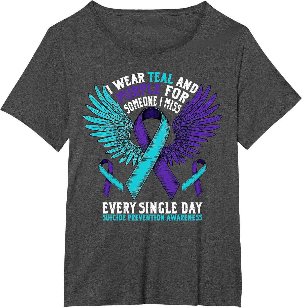 Suicide Prevention Awareness Purple Ribbon Mental Health T-Shirt - Dark Heather Grey