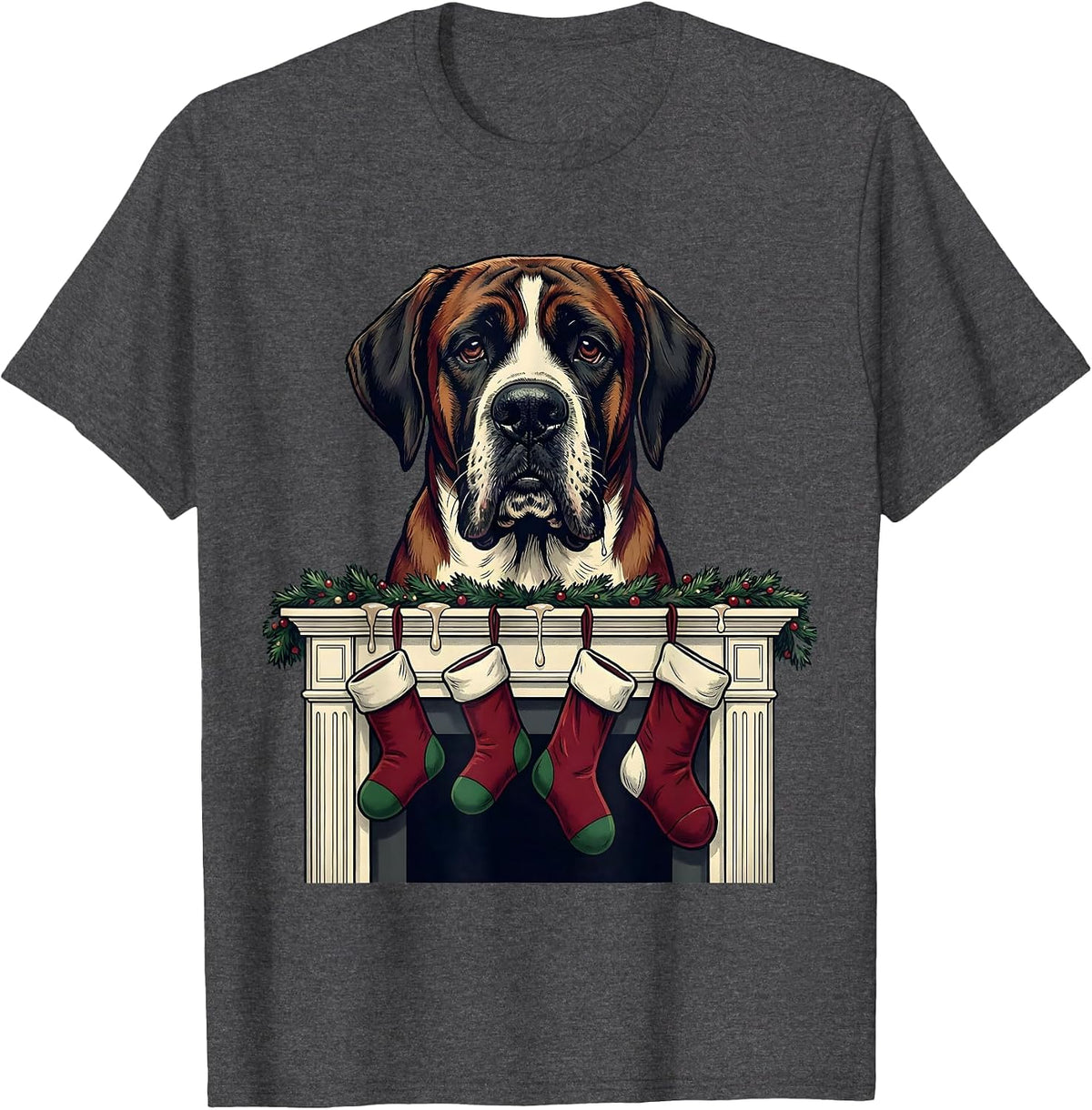 Men's Great Dane Harlequin Holiday Dog Lover Gift T-Shirt - Dark Heather Grey