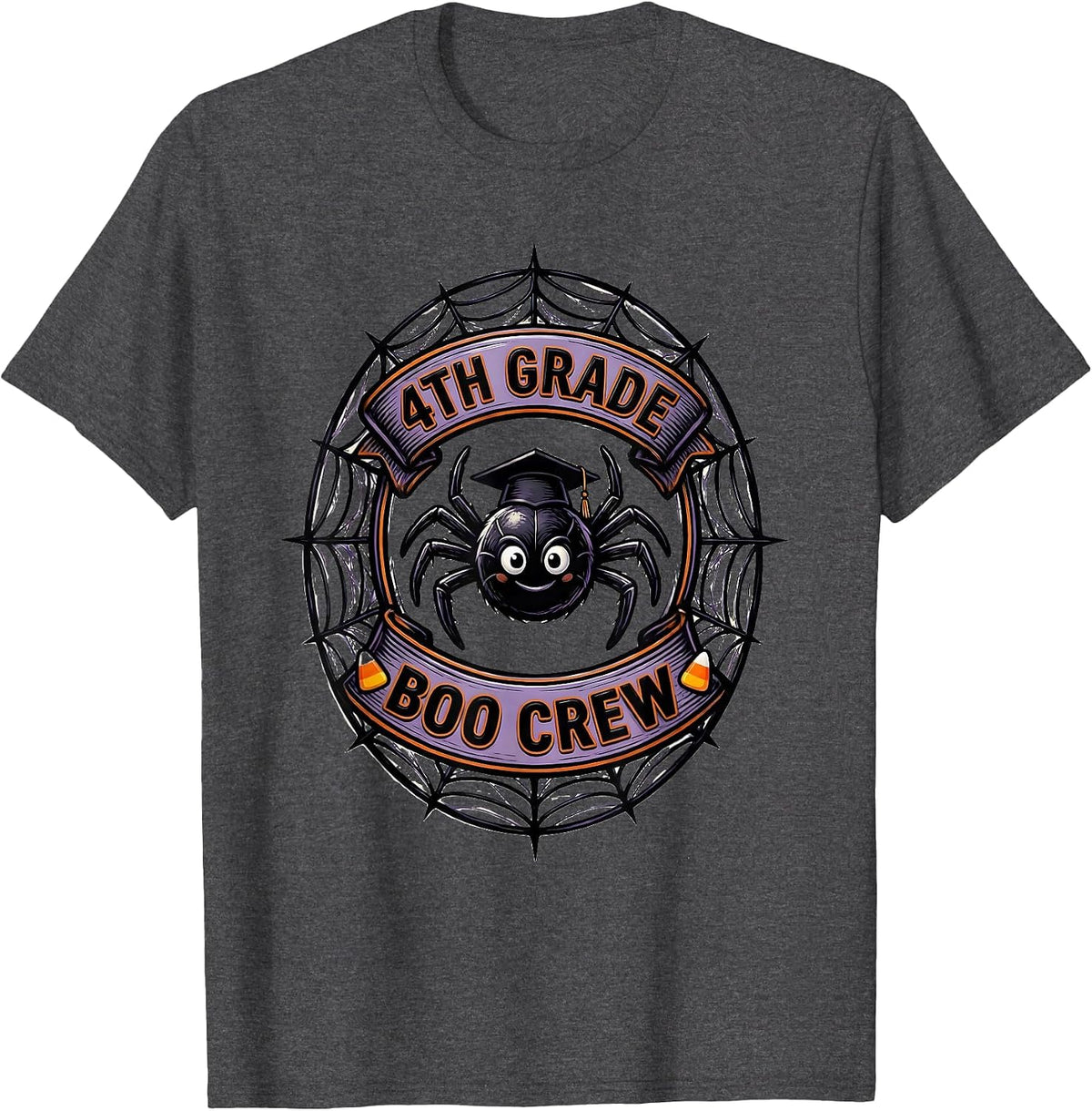 Men's 4th Grade Boo Crew Playful Halloween Teacher Student Group T-Shirt - Dark Heather Grey