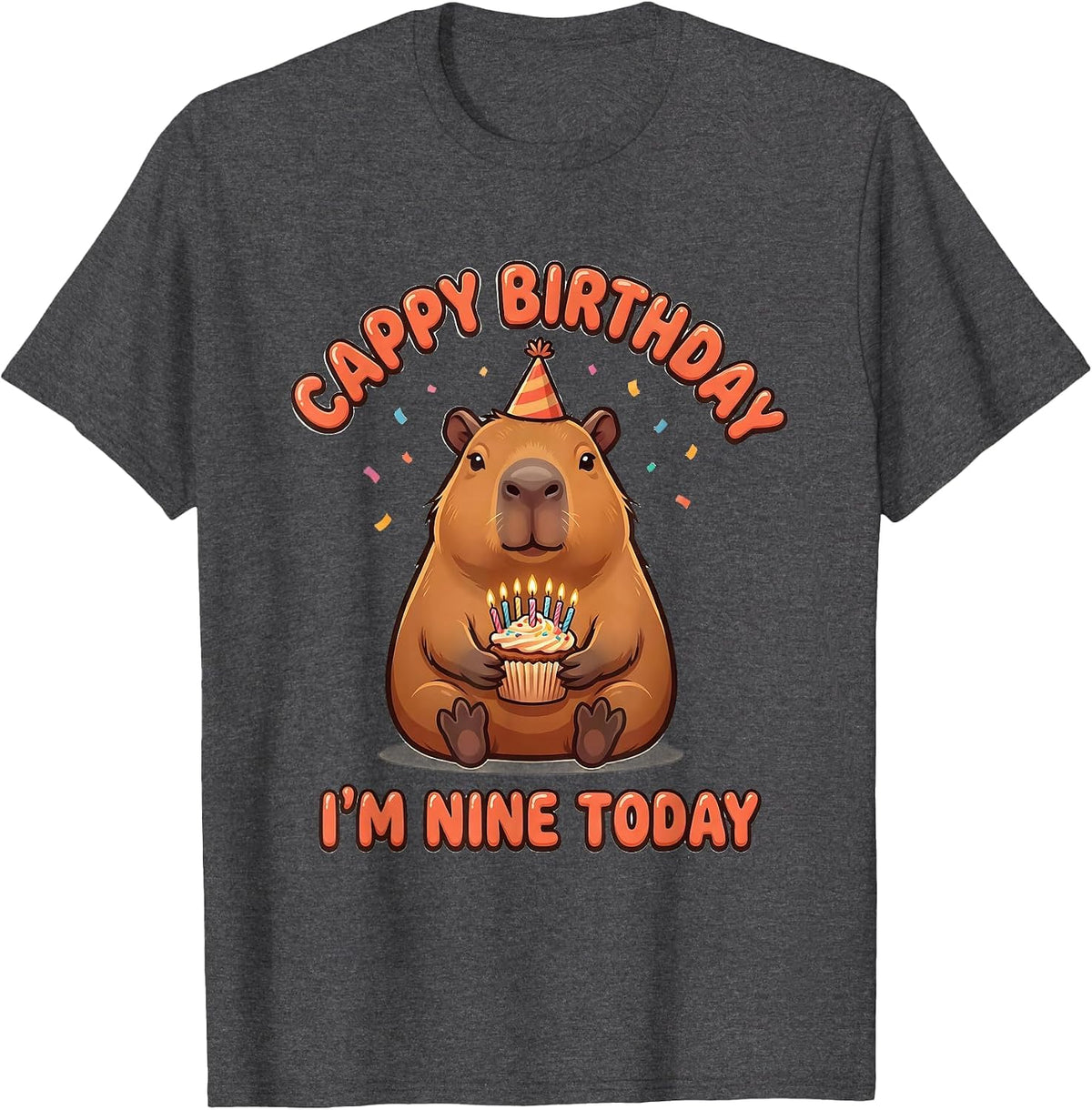 Cappy Birthday I'm Nine Today Kawaii Capybara 9th Birthday T-Shirt - Dark Heather Grey