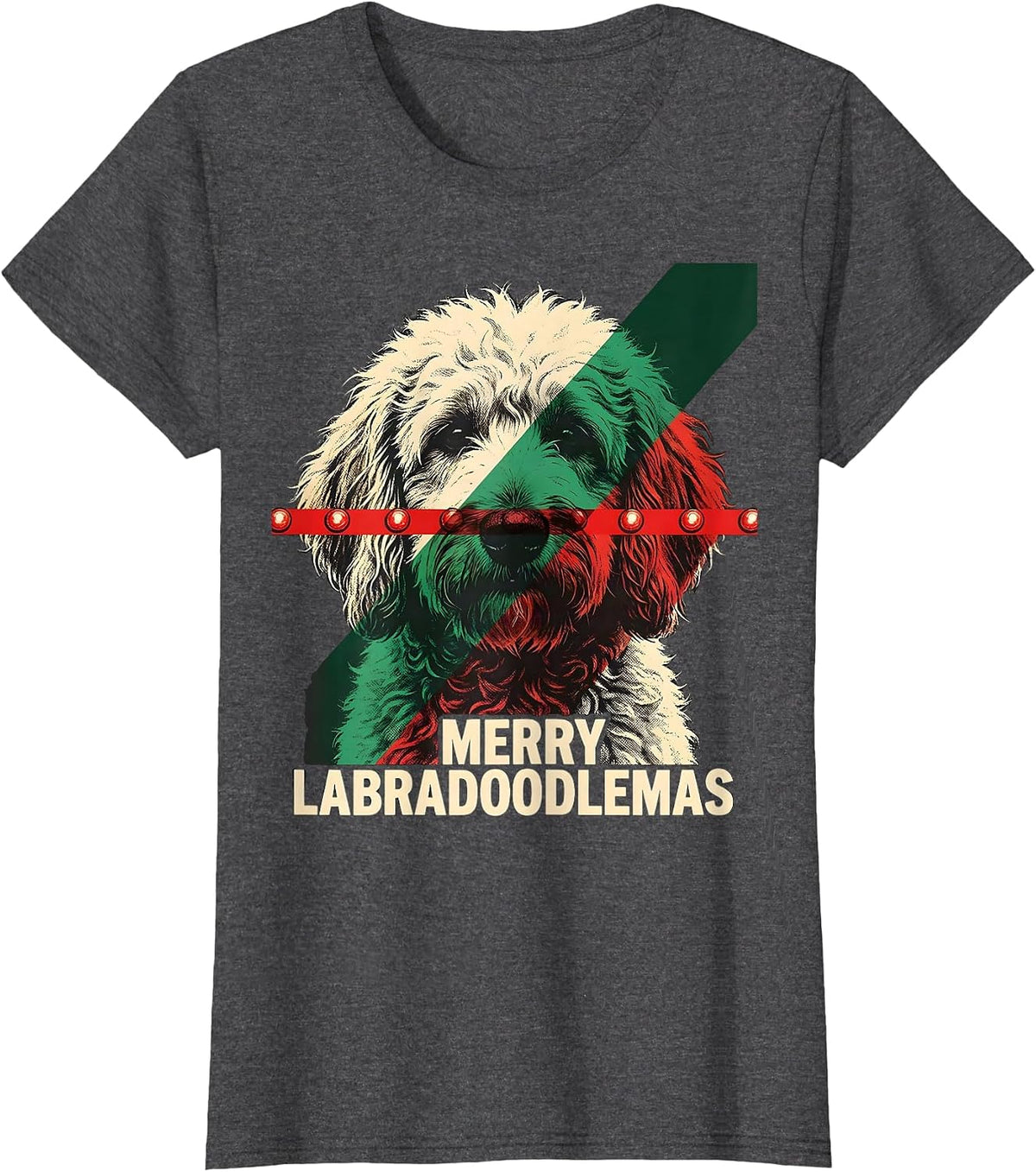 Women's Merry Labradoodlemas Funny Christmas Dog Breed Lover Gift T-Shirt - Dark Heather Grey