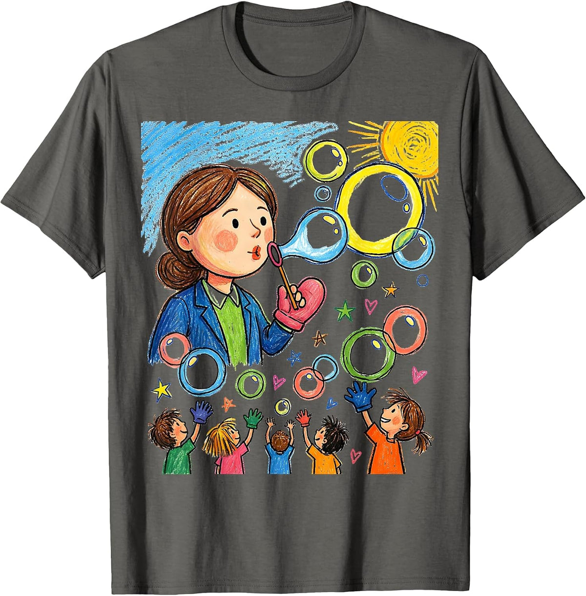 Men's Preschool Teacher Bubble Blowing Graphic T-Shirt - Asphalt Grey