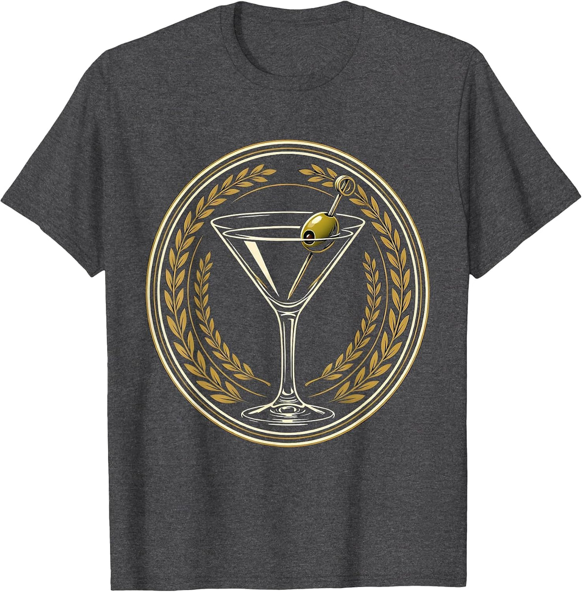 Men's Classic Martini Glass with Olive Illustration T-Shirt - Dark Heather Grey