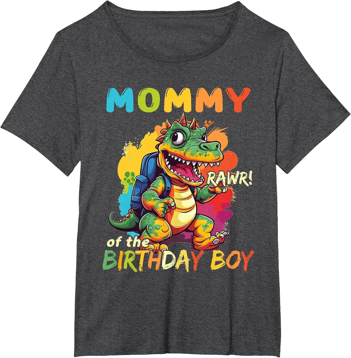 Mommy of the Birthday Boy Dinosaur Celebration Graphic T-Shirt - Dark Heather Grey