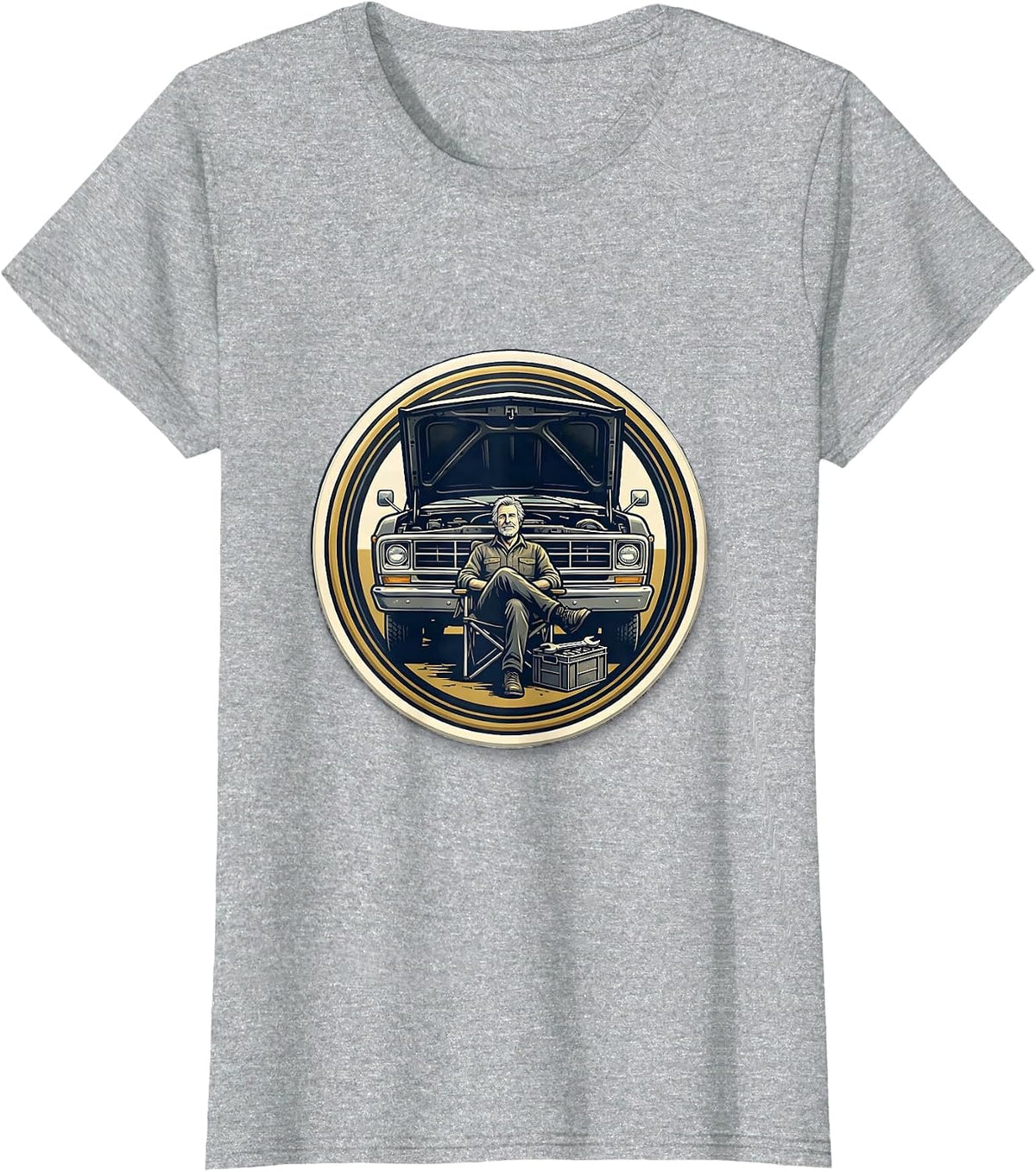 Classic Car Guy Vintage Pickup Mechanic Emblem T-Shirt - Heather Grey