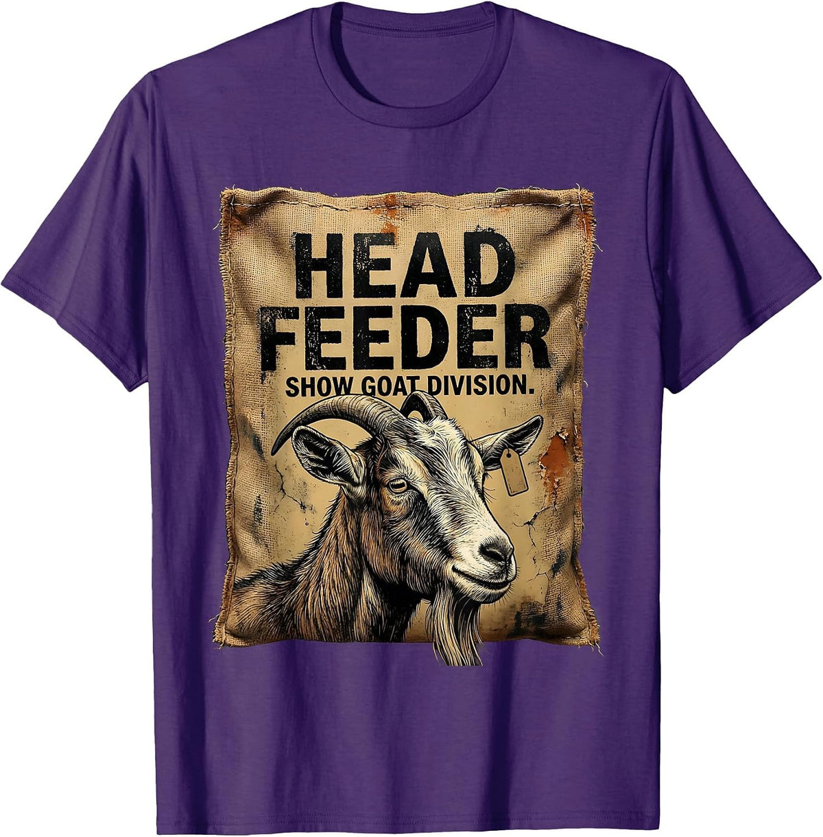 Head Feeder, Show Goat Division Distressed Farm Mom Humor T-Shirt - Purple