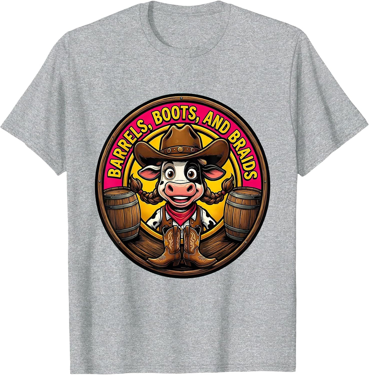 Men's Barrels Boots and Braids Western Girls Design T-Shirt - Heather Grey